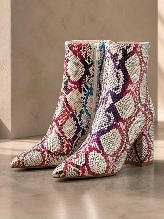 Steve Madden Shoes - Steve Madden Multicolor Snake-Print Pointed Ankle Boots